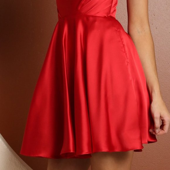 NEW RED SATIN MINI OFF THE SHOULDER STRAP SLEEVELESS SUMMER A-LINE DRESS NX R759 - Picture 7 of 9